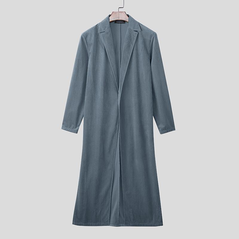 

INCERUN Autumn Men Long Sleeve High Splits Open Front Long Corduroy Coats Windbreaker S