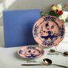 High-end Oriental Series Coffee Cup and Saucer Ceramic Mug Pink Yellow Blue Green Printed Plates Tea Cup Set Gift Box Souvenir