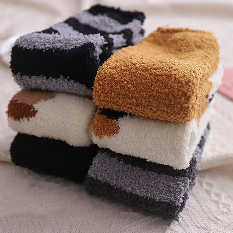 1 Pair Autumn Winter Coral Velvet Socks Cute Cat Claw Socks For Women Girls Middle Tube Thickened Sleep Socks Home Floor Socks