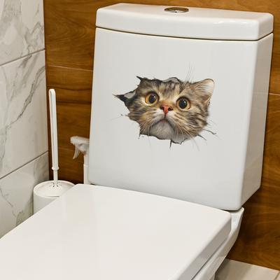 1 Stück Zerrissenes Kätzchen guckt hervor Toilettenaufkleber 3D-Effekt Badezimmer Toilettensitz Wasserdichter Aufkleber Selbstklebend