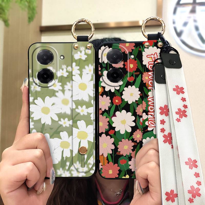 Anti-knock Flower Phone Case For Redmi A5 4G/Xiaomi Poco C71 4G Anti-dust Wrist Strap Kickstand Wristband Back Cover
