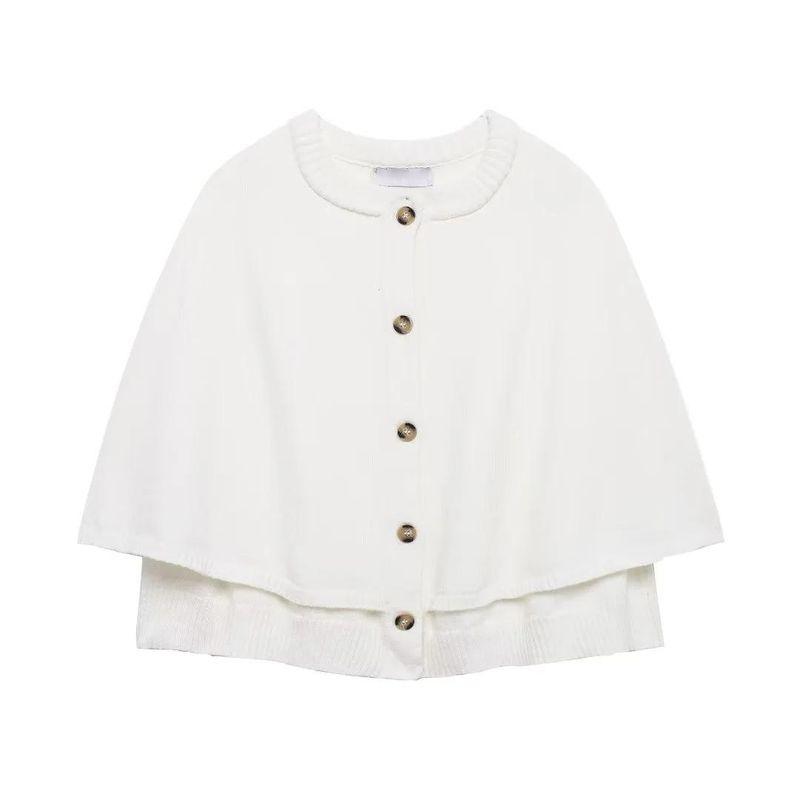 Fall and Winter New Women's Clothing Single-Breasted Cloak Design round Neck Knitting Sweater Cardigan Coat 2488107