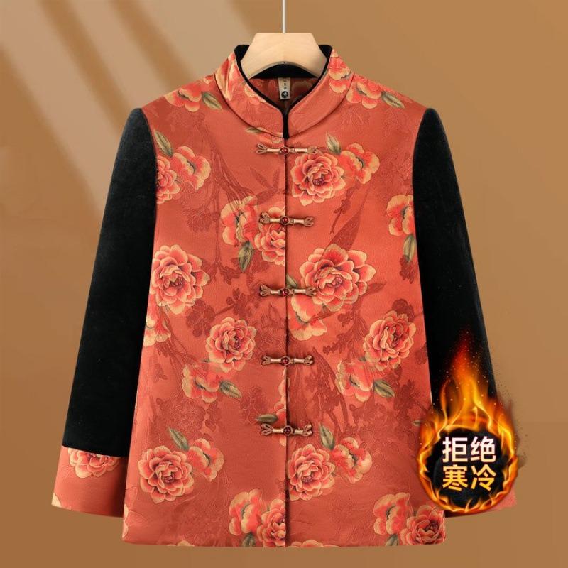 New Fleece Thickened Coat Old Lady Clothes Winter Top Festive Women