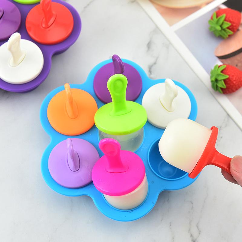 7-Cavity Silicone Ice Cream Mold Popsicle Maker with Handles Drip Tray DIY Food Grade Reusable Ice Pop Mold for Homemade Ice Cream, Juice, Smoothies
