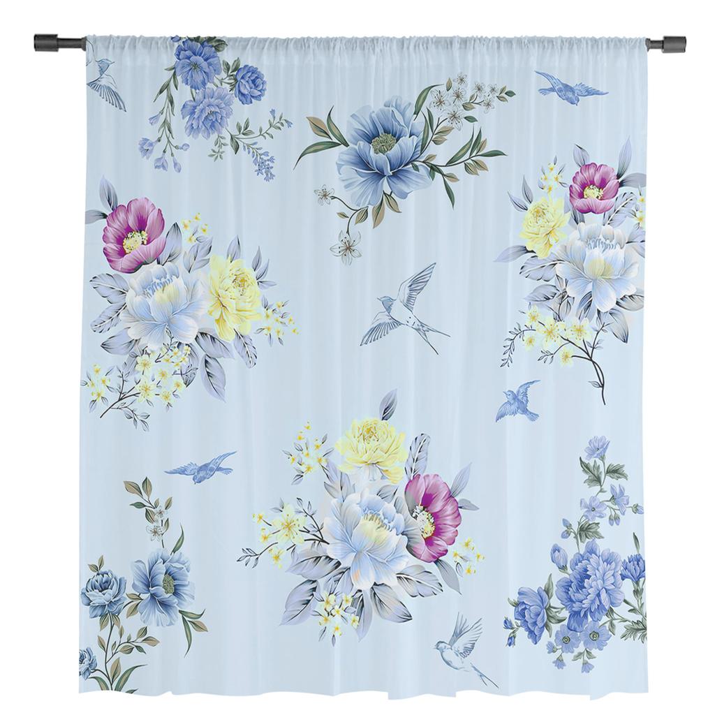 Flower Bird Leaf Sheer Curtains For Living Room Bedroom Kids Room Tulle Window Treatment Drapes
