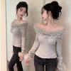 Feel French Lace Slimming Sweet Patchwork Long Sleeve Thinning Fur Collar Women's Autumn Top