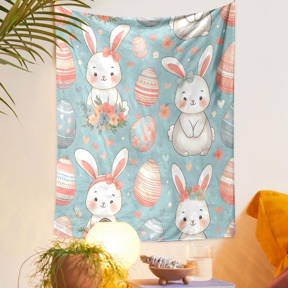 Easter Bunnies and Eggs Cute Tapestry Patterned Tapestry Decorative Wall Hanging, Home Bedroom Living Room Decor