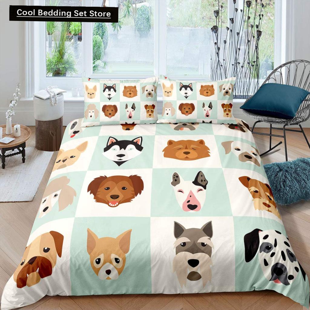Cartoon Bulldog King Queen Duvet Cover Shar Pei Pup Dog Bedding Set Lovely Pet Puppy Doggy Quilt Cover Polyester Comforter Cover