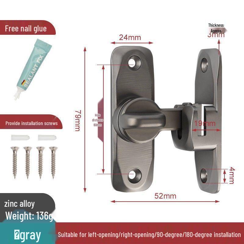 90° Zámek na posuvné dveře (stodolové dveře): Západka bez vrtání, Spona na posuvné dveře, Bezpečnostní šroub