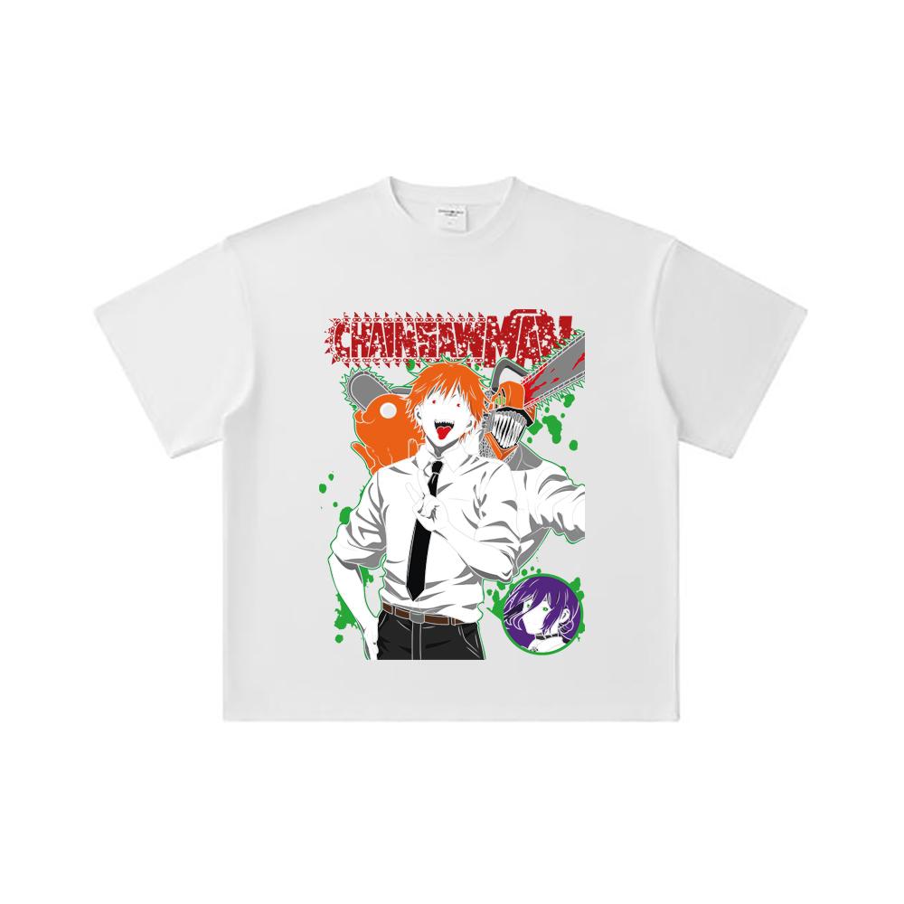 260 GSM Double Yarn 32 Count 100% Cotton Chainsaw Man V46 Denji Print Unisex Heavy Cotton T Shirt