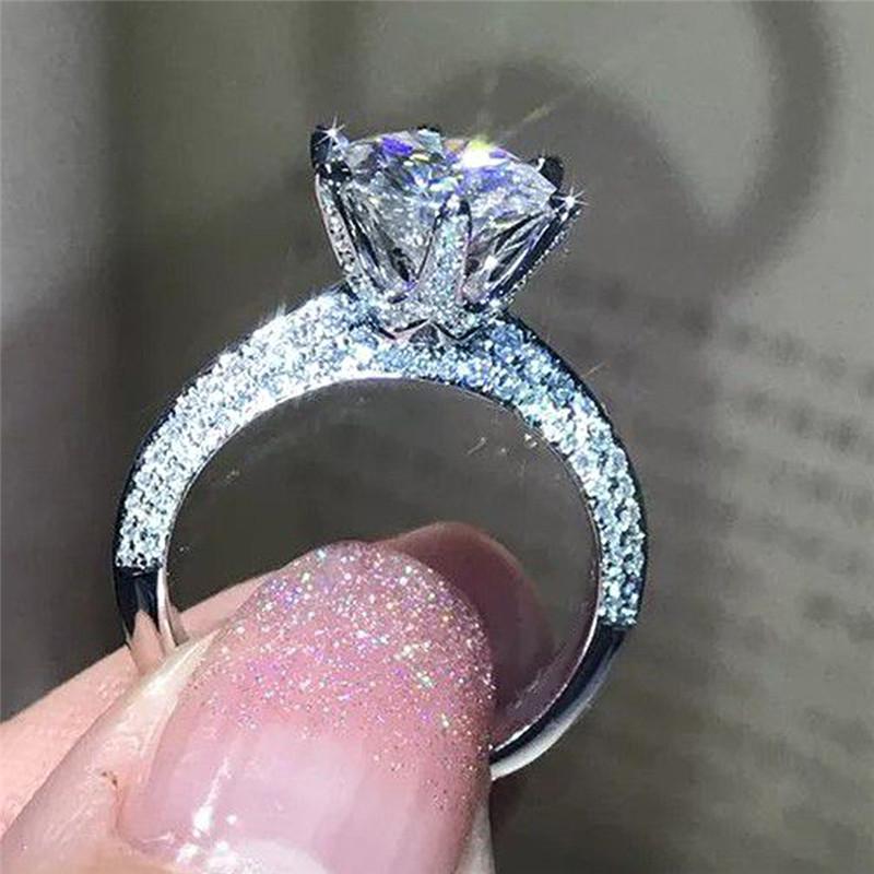 925 Sterling Silver Luxury Sparkling Six-Claw White Zircon Ring For Women Party Reception Jewelry Gift 6