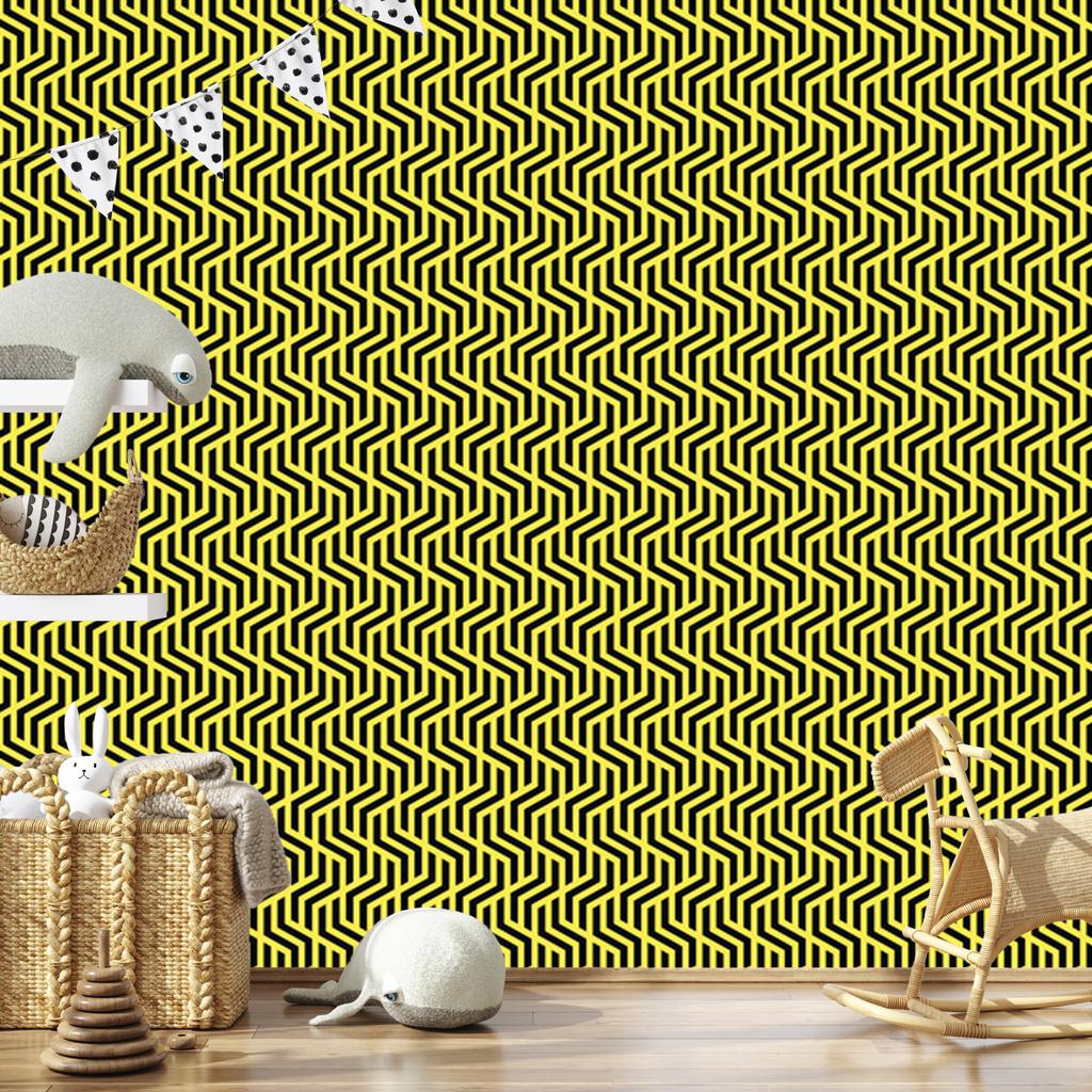 Wallpaper Geometric Pattern Yellow and Olive for Living Room and Bedroom 50x1000