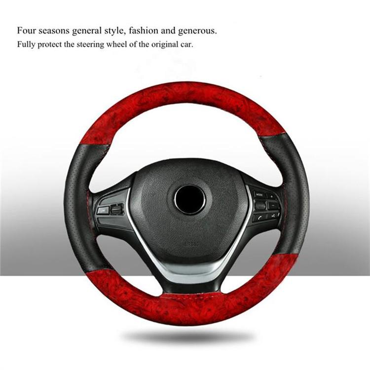38cm Wooden Pattern Steering Wheel Cover Universal Braiding Leather Car Wheel Cover Sports Style Covers For Steering Wheel