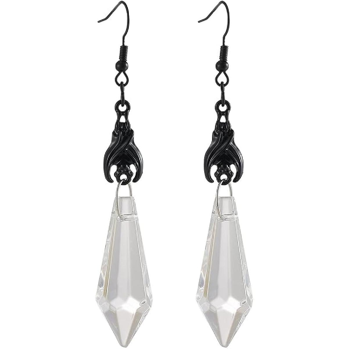 

Gothic Dark Bat Dangle Earrings Red Black Crystal Gems Bat Earrings Punk Rock Style Bats Animal Earrings Halloween Costumes Earrings Jewelry for белый