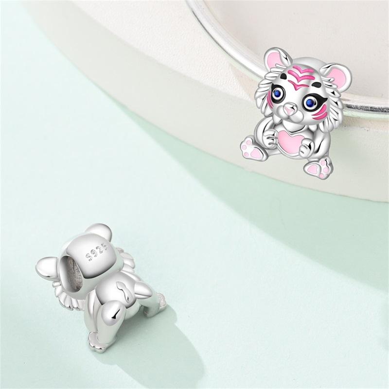 Animal Series Cute Pink Tigercharms Beads Fit Diycopper Original Bracelet Women Jewlery Party Gift For Child