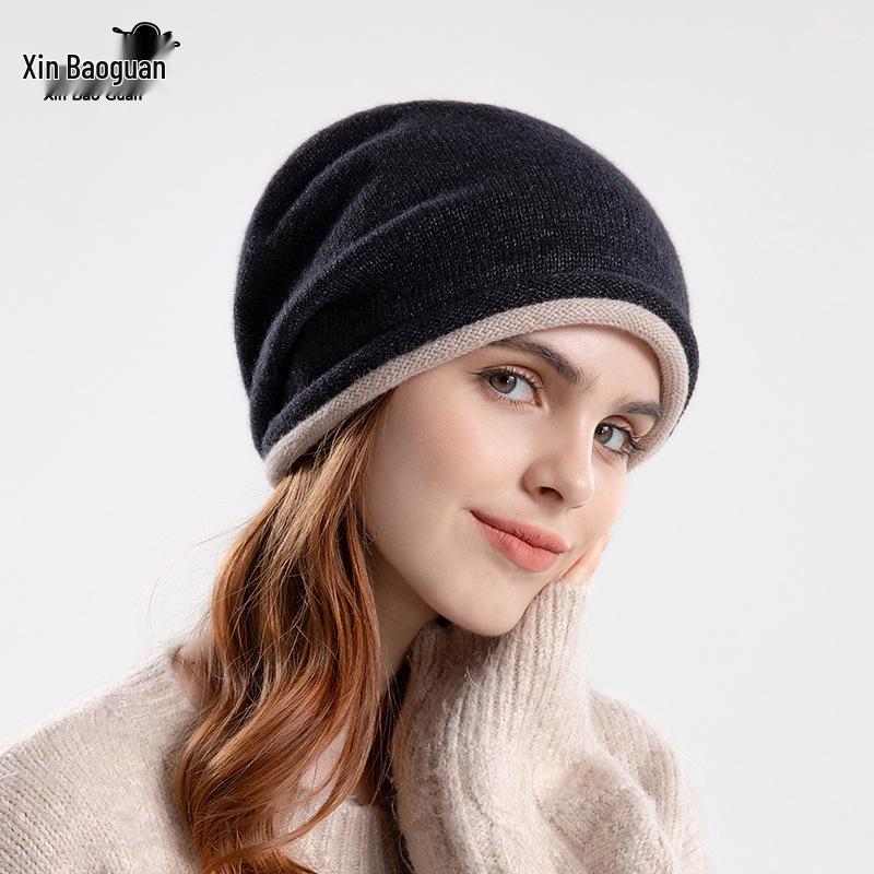8164 Korean Style Knit Slouchy Beanie - Women's Warm Ear Protection Hat for Large Head Circumference, Autumn/Winter