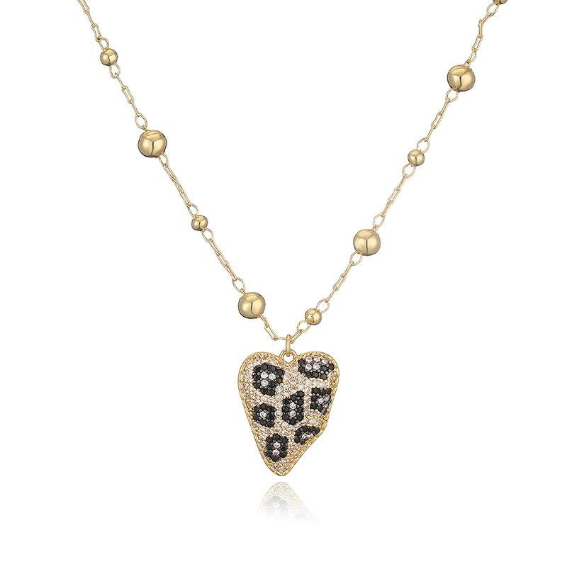 18K Golden Plated Brass Cute Leopard Pattern Heart Shaped Women s Pendant Necklace with Sparkling Zircon Women s Zircon Other