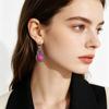 Exotic Rose Purple & Gold Drip Glaze Earrings with Diamonds & Round Stone