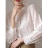 Elegant V Neck Sweet Long Sleeve Women Blouse Embroidery Flower Lace Women's Shirt Fashion Casual Simple Autumn Loose Sunscreen Top 2967