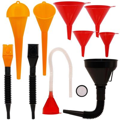 Funnels For Automotive Use Set Of 10, Plastic Oil Funnel Set For Gasoline And Coolant, Fuel Funnel With Flexible Hose For Car, Large Funnels For Gas