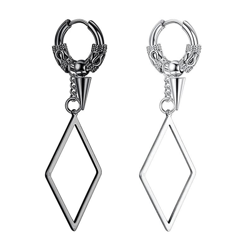 Stainless Steel Huggie Hoop Dangle Earrings Punk Hip Hop Vintage Feather Cross Spike Sword Triangle Drop Earrings for Men Wome