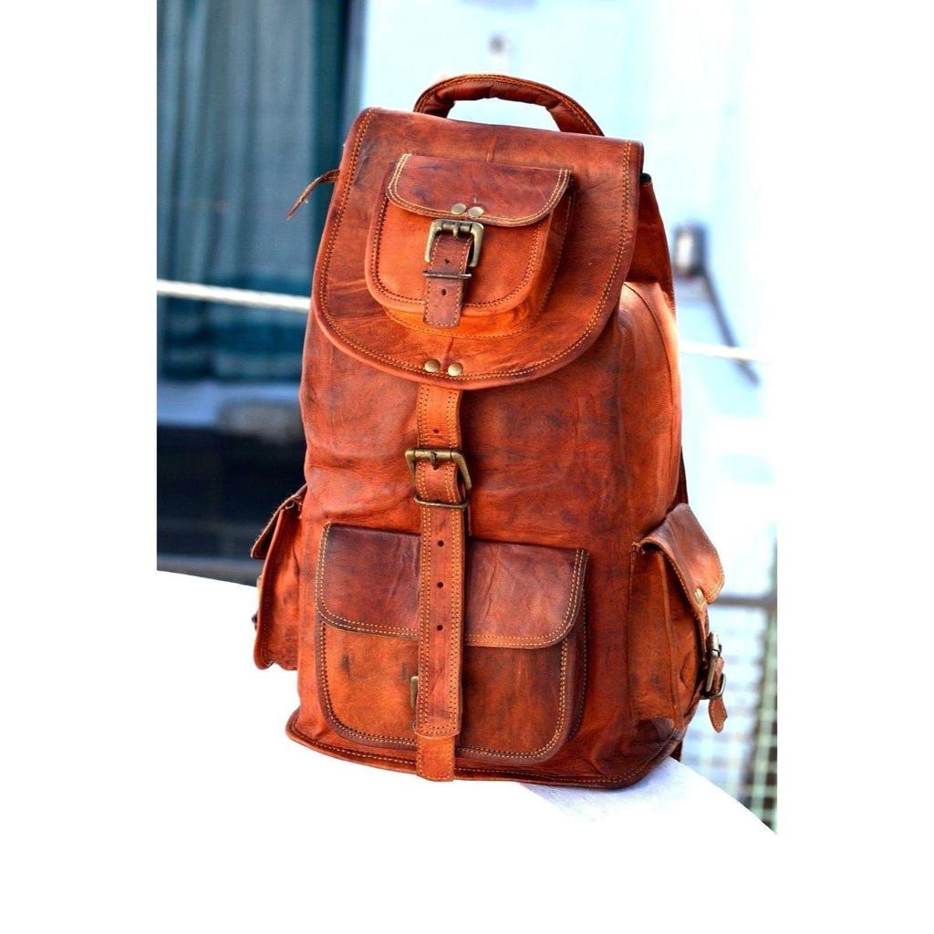 20" Big New Genuine Leather Back Pack Rucksack Travel Bag For Men's and Women's