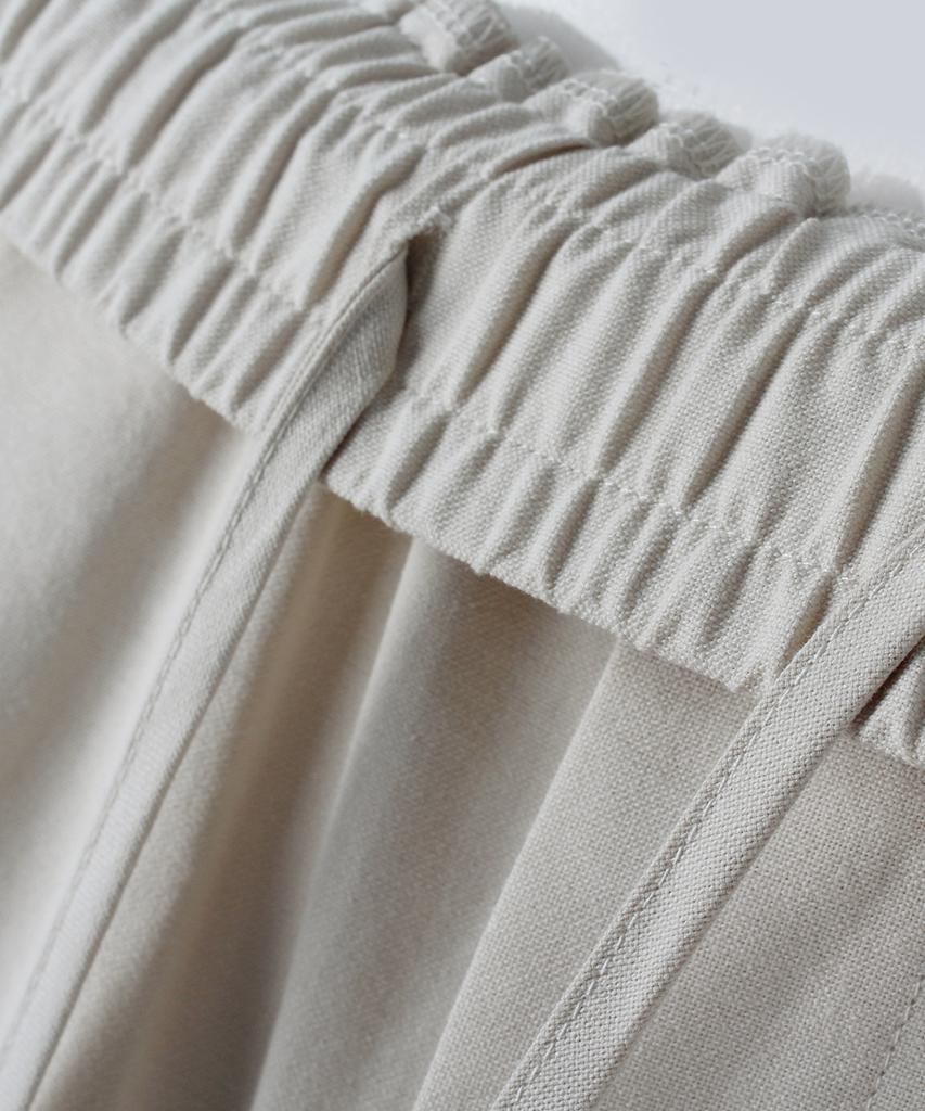 Jikeulib Linen-Like Elastic Waist One Pintuck Wide Pants 2 Colors