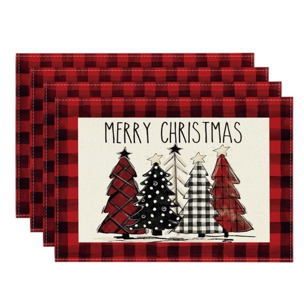 4pcs Non Slip Table Mat Rectangular Tableware Pad Household Christmas Placemat  Festival