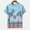 T-shirt Hawaiana da Uomo Stampata 3D, Maglietta Casual Estiva a Maniche Corte con Girocollo, Top con Stampa di Palma