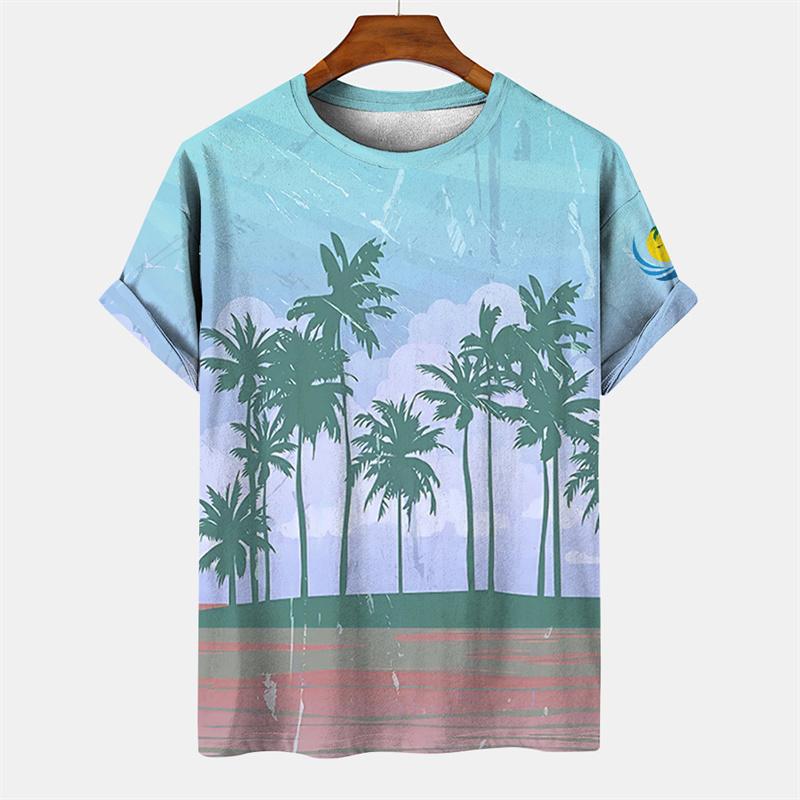 T-shirt Hawaiana da Uomo Stampata 3D, Maglietta Casual Estiva a Maniche Corte con Girocollo, Top con Stampa di Palma