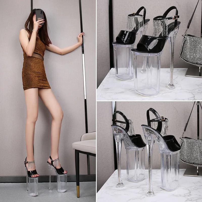 Fashion Water Diamond Nightclub Super High Heel Shoes 26CM Model Car Sandals Female Dwarves Walking Show Steel Pipe Dance Shoes