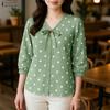 Women Casual V-Neck Polka Dot Print Loose 3/4 Sleeve Blouse