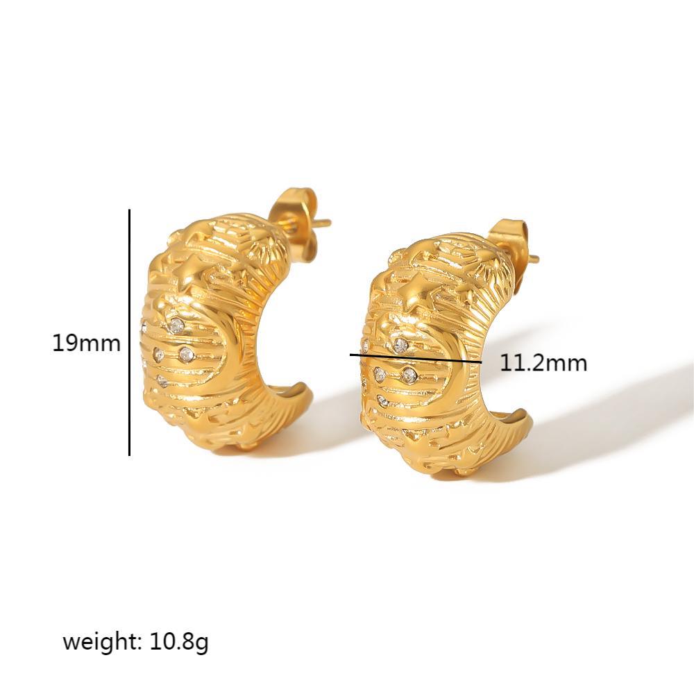 

Серьги-гвоздики в стиле ретро со звездами и луной, антиаллергенные, из нержавеющей стали, золота 18 карат, с закрученной подвеской C-типа и бриллиантами, серьги премиум-класса