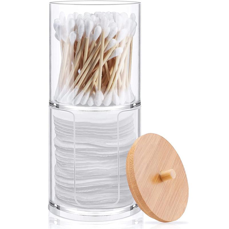 Zásobník na vatové tampony a tyčinky na make-up, pouzdro, organizér na kosmetiku, krabička s bambusovým víkem pro ženy, držák na make-up, potřeby