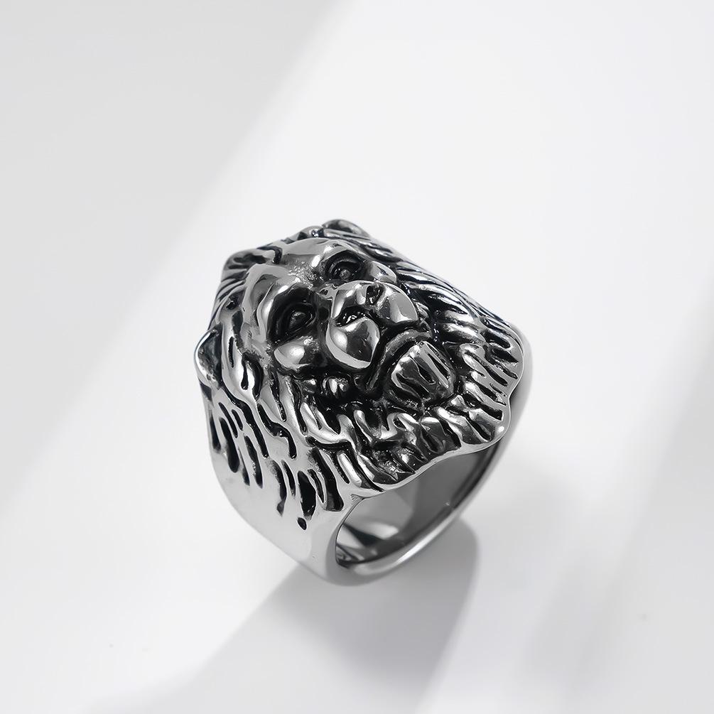 European and American Retro Style Domineering Lion Head Titanium Steel Ring Grassland Male Lion King Mens Ring