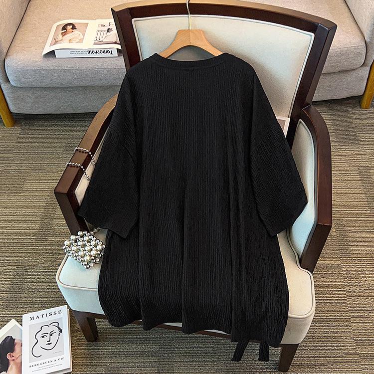 

Plus-Size Women s Casual Round Neck Solid Color Top - Summer Versatile Base Layer 4XL (120-200 Jin) чёрный