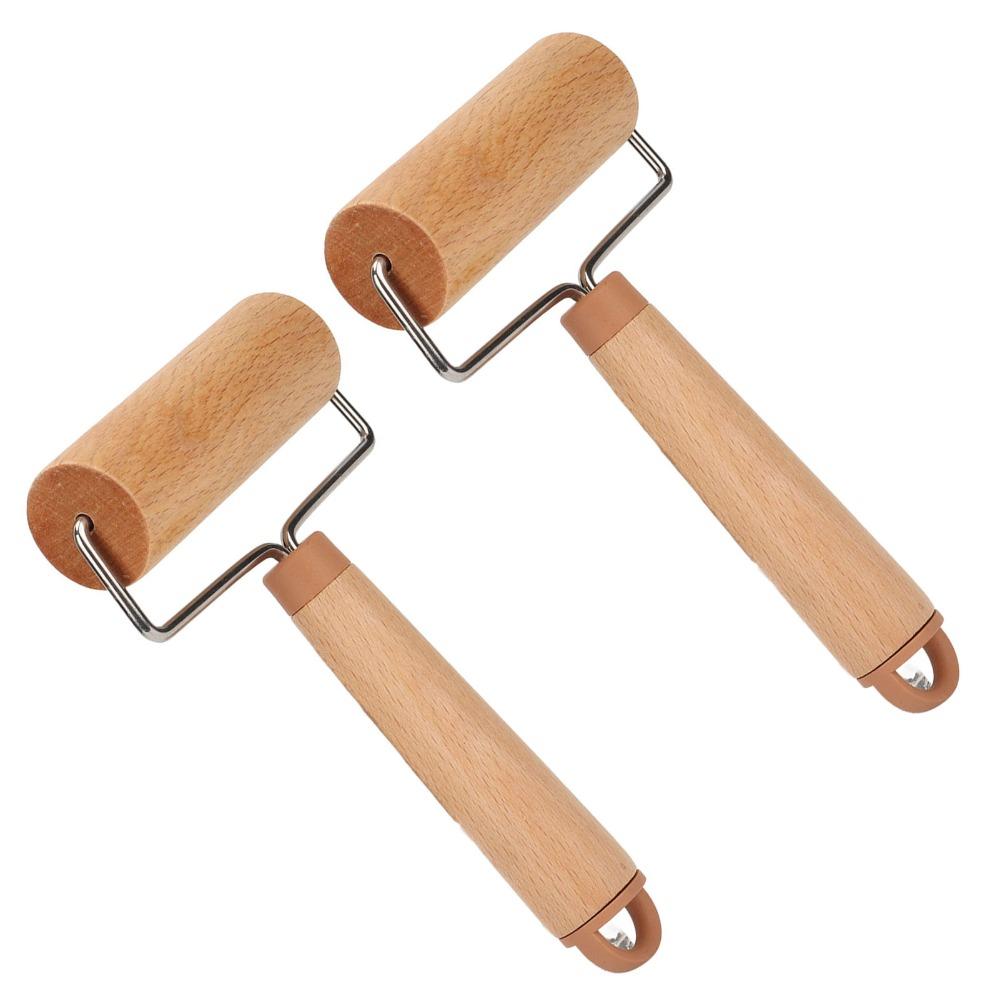 2pcs Easy To Clean Wood Dough Roller Ergonomic Handle Mini Pastry Roller  For Pizza Cake Bread