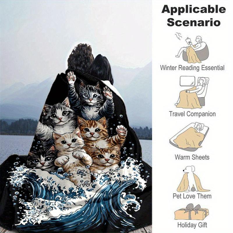 1 Stück leichte Flanelldecke mit Katzenmuster, bequeme und warme Decke, für Camping, Schlafsofa, Couch, Büro, geeignet als Geschenkdecke
