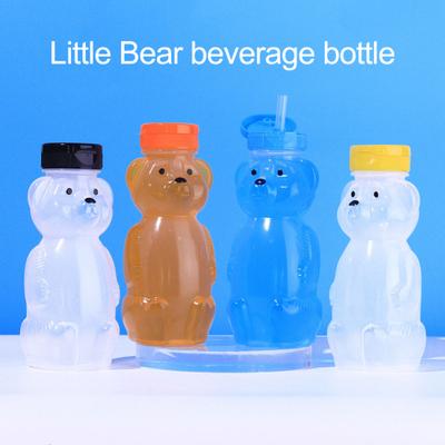 230ml Plastic Bear Bottle Cup with Flip Top Lid Mini Bear Shape Jar Empty Coffee Beer Drink Container for Juice Candy Milk Storing Dispensing