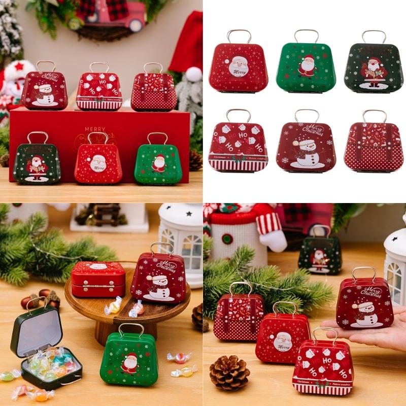 2Pcs Portable Christmas Iron Candy Container Christmas Cheer Candy Holders Snacks Case with Colorful Seasonal Pattern