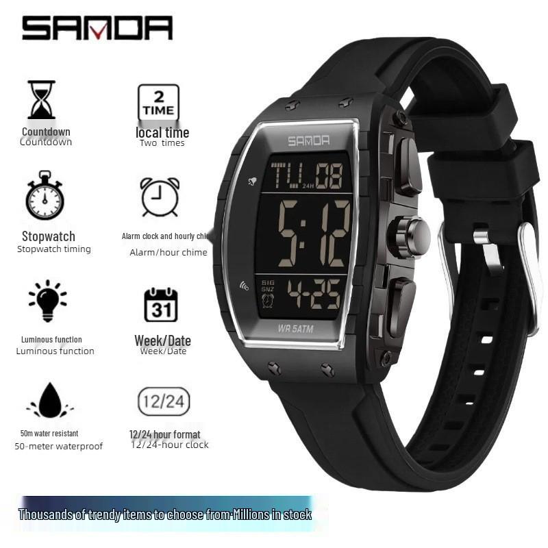 Sanda Men's Sports Watch - Luminous, 50M Waterproof, Electronic, Countdown Timer, Alarm, Calendar, Multifunction.