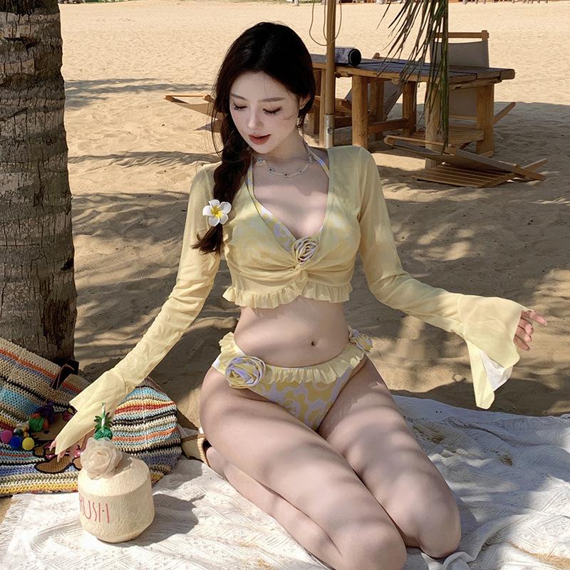 2025 Korean Influencer Blogger Style Sweet Fairy Bikini Three-Piece Beach Set Swimwear