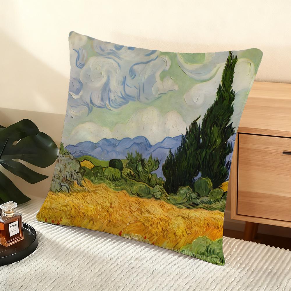 V-Van Gogh Oil Painting Cushion Cover Soft Short Plush Pillow Cover Smooth Cozy Texture Aesthetic Cushion Case Home Decor