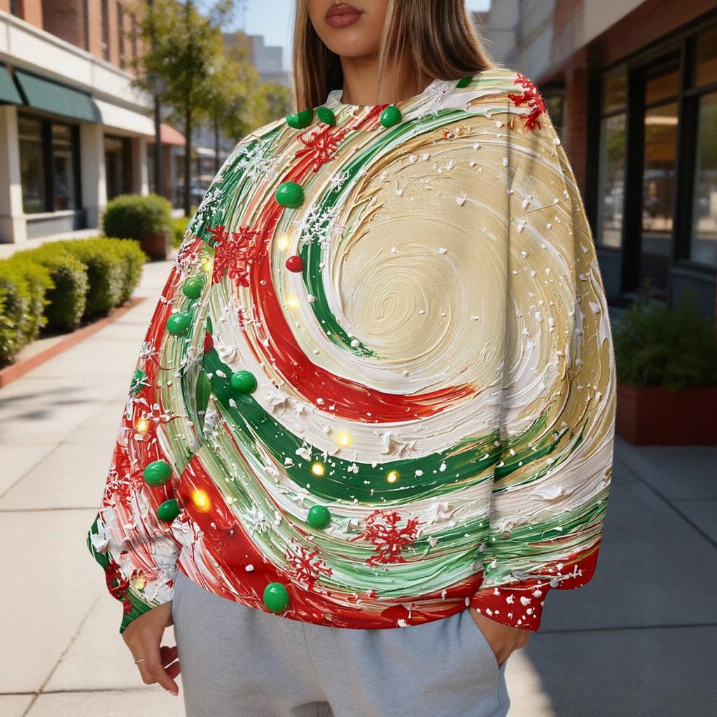 Women's Christmas Print Crewneck Sweatshirt, Lightweight Casual Trendy Pullover for Holiday Wear