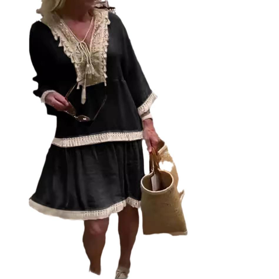 2024 Women's French Lace V-Neck Dress, Autumn Style