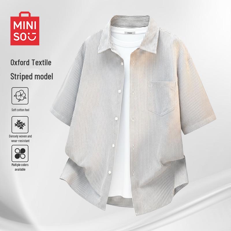 MINISO Men s Striped Oxford Short-Sleeve Casual Shirt 3XL