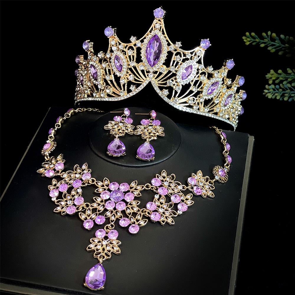 Bridal Crown Three Piece Suit Wedding Crown Tiara Necklace Earrings Korean Super Fairy Wedding Dress Accessories
