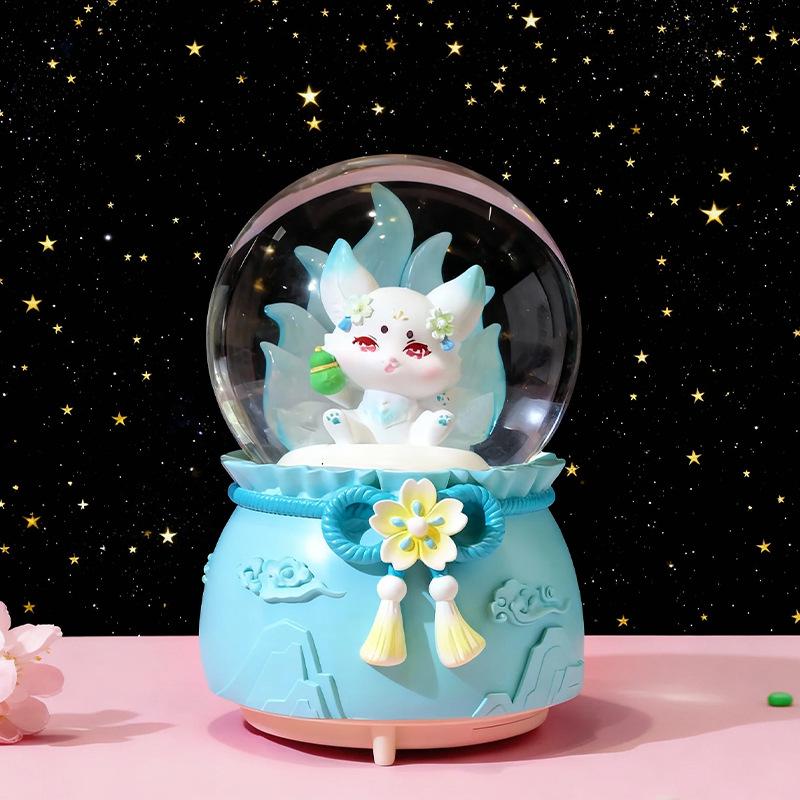 Cartoon Couple Crystal Ball Resin Snow Globe Music Box Toy