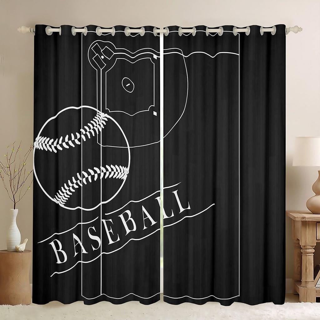 2pcs Erosebridal Basketball Thin Curtains for Boys Kids Sports Curtains, Basketball Court Curtains & Drapes Brown Semi-Blackout