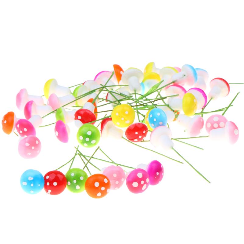 50Pcs Colorful Mini Foam Mushroom Artificial Plant Ornaments For Bonsai Pots Fairy Garden Micro Landscape Diy Craft Decor